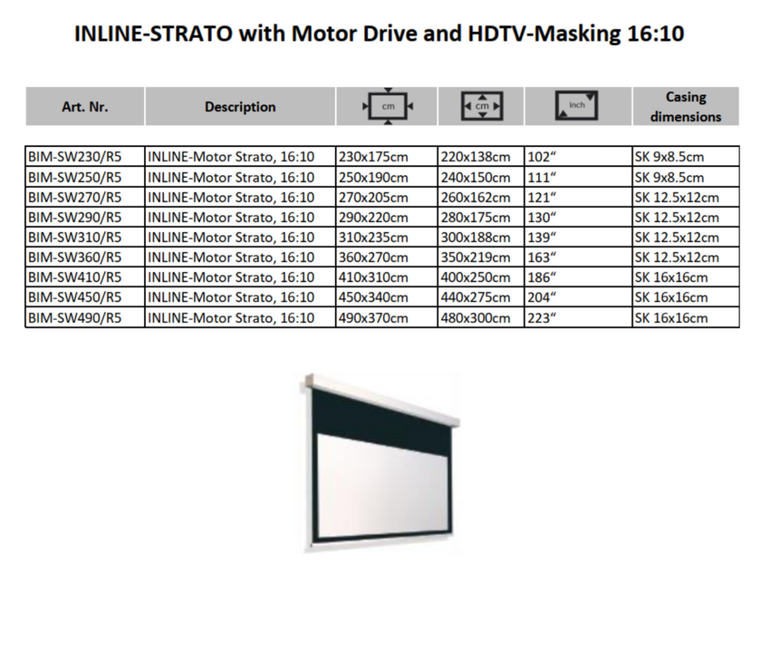 AVSTUMPFL- INLINE-STRATO – Моторизиран Рол-Ъп Проекционен Екран за Големи Формати
