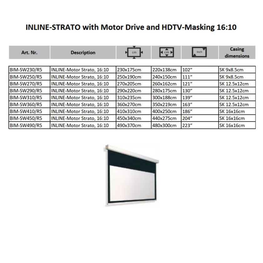 AVSTUMPFL- INLINE-STRATO – Моторизиран Рол-Ъп Проекционен Екран за Големи Формати