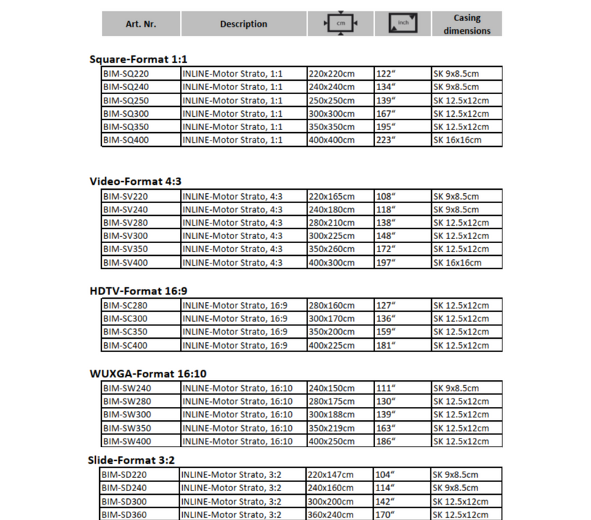 AVSTUMPFL- INLINE-STRATO – Моторизиран Рол-Ъп Проекционен Екран за Големи Формати